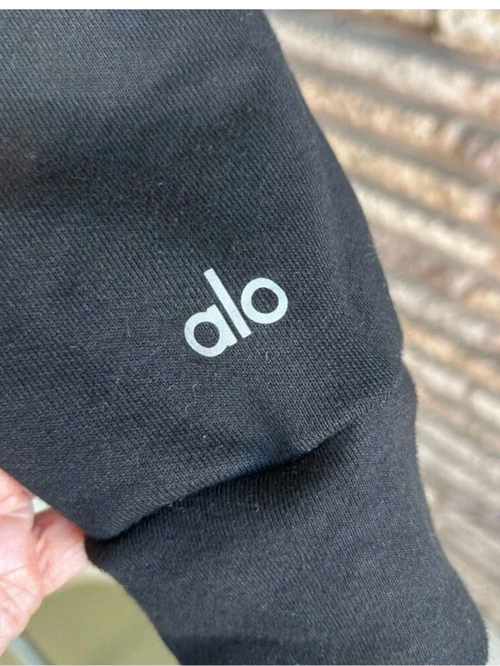 ALO Yoga Black Hoodie with White Logo Block